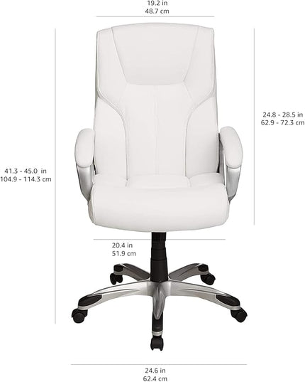 Amazon Basics Executive High Back Office Desk Chair, Adjustable Height, Tilt, Swivel, one Size, White/Pewter