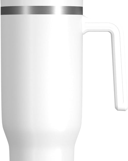 Hydrapeak Voyager 40 Oz Stainless Steel Tumbler with Handle, Insulated Water Bottle With Straw & Lid, Cupholder Friendly Reusable Travel Mug (White)