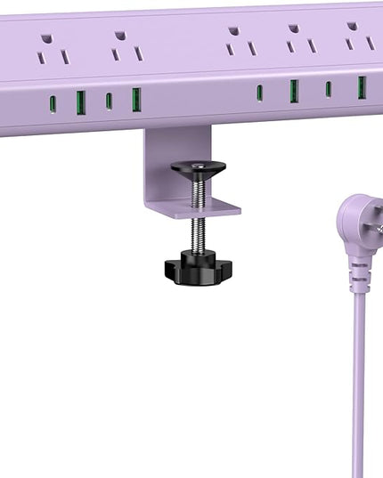 Jgstkcity Desk Clamp Power Strip, 45W Fast Charging Station,4 USB-C, 4 USB-A,1200J Surge Protector,ETL Listed,1875W Extension Cord,Multiple Outlets for Home, Office (Purple, 6 FT Cable)
