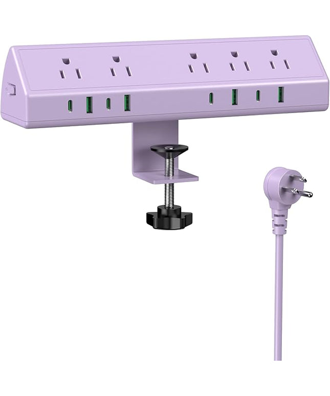 Jgstkcity Desk Clamp Power Strip,45W Fast Charging Station,4 USB-C,4 USB-A,1200J Surge Protector,ETL Listed,1875W Extension Cord,Multiple Outlets for Home, Office (Purple, 10 FT Cable)