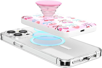 PopSockets PowerPack for MagSafe, Portable Phone Charger, Magnetic Wireless Portable Charger, 5000mAh - Cherry Bows