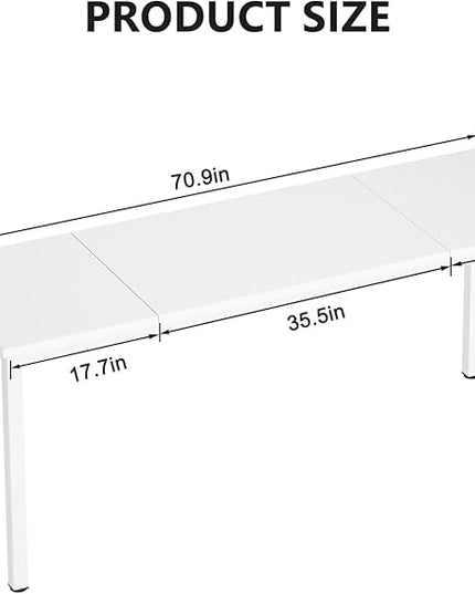 DlandHome 71 inches X-Large Computer Desk, Composite Wood Board, Decent and Steady Home Office Desk/Workstation/Table,White,23.6Wide