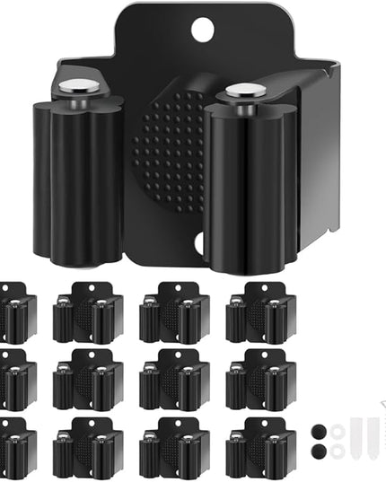 Broom Holder Wall Mount, 12PCS Broom Hanger Wall Mount, Stainless Steel Heavy Duty Mop Holder Broom Mop Hanger Wall with Screws, Garden Outdoor Tool Organizer Rack Broom Hanger (Black)