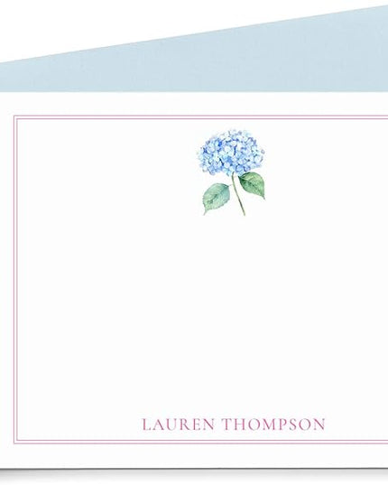 Personalized Hydrangea Stationery Cards And Envelopes Set, FLAT Watercolor Flower Cards With Name, Blue Hydrangea Notecards For Studying, Floral Note Card Set, Your Choice of Colors and Quantity