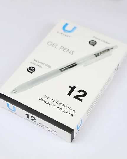 U-RIGHT Silent Clicker Medium Point (0.7mm), Black Gel Ink Pens, 12 Count - Home, Office, School, Journaling, Writing, Note-Taking, Teacher Supplies