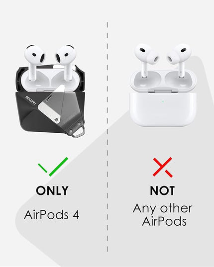 Aulumu A29 Geometric AirPods 4 Case with Lock | Protective Cover with Nylon Buckle | Alloy Armour | Compatible with Apple AirPods 4th (2024) - Black