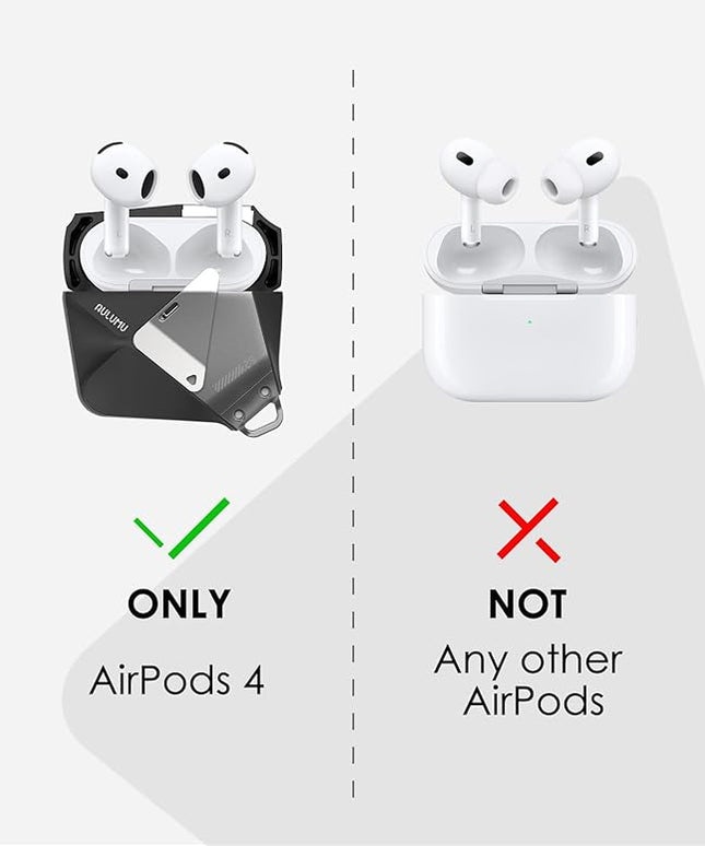 Aulumu A29 Geometric AirPods 4 Case with Lock | Protective Cover with Nylon Buckle | Alloy Armour | Compatible with Apple AirPods 4th (2024) - Black