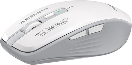 Wireless Mouse (Bluetooth & 2.4GHz USB) with Forward/Backward Side Keys, Silent Click, Ergonomic Portable AA Battery Mice for Laptop/Mac/iPad - Office & Travel Use, White & Grey