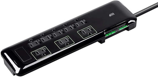 Monoprice 8 Outlet Mini Surge Protector - Heavy Duty Cord, UL Rated 3,420 Joules With Grounded And Protected Light Indicator, 6 Feet, Black