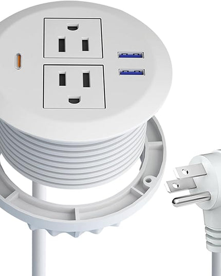 Desktop Power Grommet - 3-inch PD30W USB C Desk Fast Charging Station,3-USB Port,Flush Mounted for 3-1/8" Desk Grommet Holes,Round Recessed Power Outlet,ETL-Certified,6.3 ft Cord,White