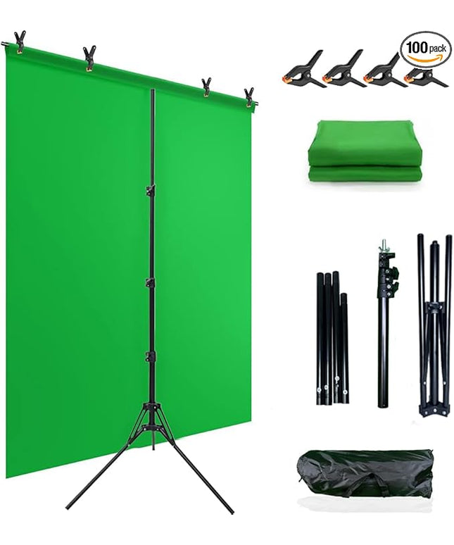 5x6.5ft Portable Green Screen Backdrop Kit with Stand - Includes Carry Bag & Clamps, Foldable Green ScreenBackground for Streaming, Video Recording, Zoom Meetings, Photography