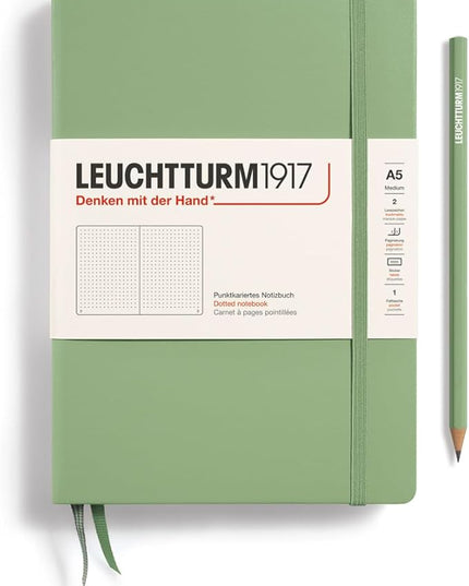 LEUCHTTURM1917 - Notebook Hardcover Medium A5-251 Numbered Pages for Writing and Journaling (Sage, Dotted)