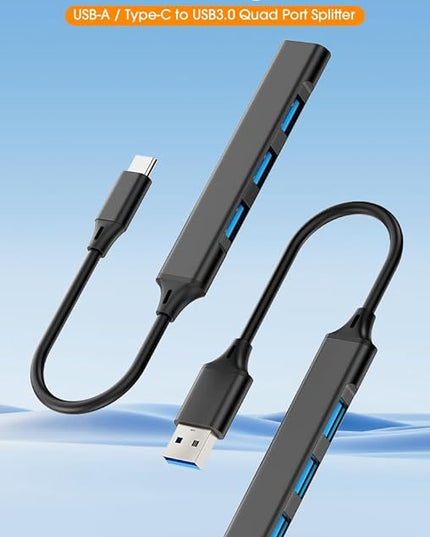 Mac USB C Adapter - Type C USB Adapter Hub with 4 Ports: 1 USB 3.0 + 3 USB 2.0, Ultra-Slim Aluminum Design, 5Gbps Transfer, Adapter for Mac USB C, Type C USB Hub (Black)