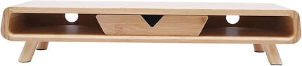 2-Tier Bamboo Monitor Stand Riser with Drawer, 24''L x 8''W x 4.5''H, Computer Monitor Riser Shelf for Desk for Laptop, Printer & Speaker, No Assembly Required, 110lbs Load Capacity