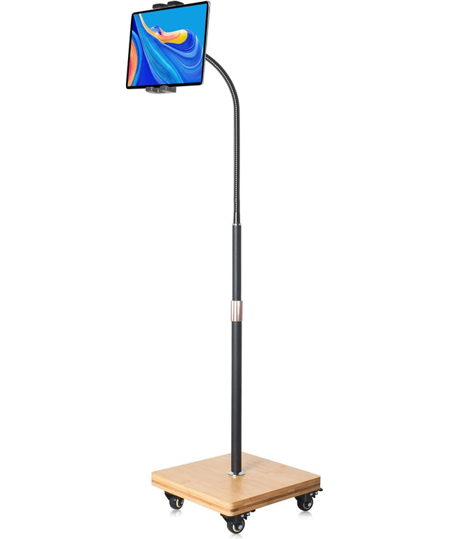 wishacc Tablet Floor Stand for Bed - Gooseneck Tablet Holder Mount with Adjustable Height and 4 Wheels, Compatible with iPad mini Air Pro 12.9/9.7, Galaxy Tab, Kindle, Cell Phones (4.7"-13")