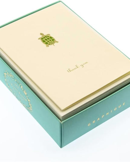 Graphique Turtle La Petite Presse Boxed Thank You Notes - 10 Embossed and Embellished Gold Foil Turtle Thank You Cards with Matching Envelopes, 3.25" x 4.75"