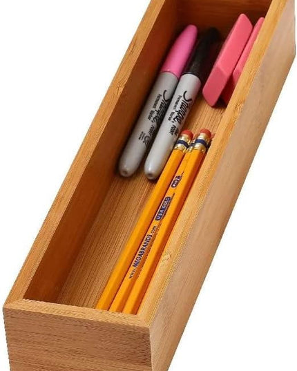 YBM Home Bamboo Drawer Organizer Storage Box for Kitchen Drawer, Junk Drawer, Office, Bedroom, Children Room, Craft, Sewing, and Bathroom, 3x12x2 inch