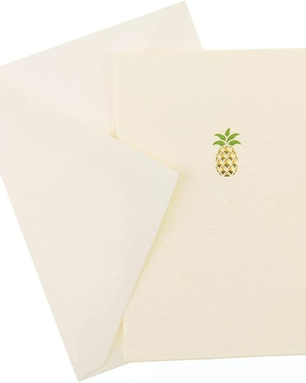 Graphique Pineapple La Petite Presse Boxed Notecards - 10 Embellished Gold Foil Pineapple Blank Cards with Matching Envelopes, 3.25" x 4.75"