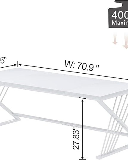 FOLUBAN 70.9" Modern Computer Desk with Z-Shaped Legs, Industrial Executive Home Office Desk for 2 Person, Large Writing Study Table for Bedroom, Gaming Workstation, White