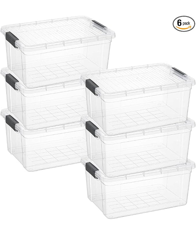 Superio Storage Bins with Lids, Clear Plastic Containers for Organizing, Stackable Totes, BPA Free, Odor Free, Organizer Boxes for Home, and Dorm (6 Pack, 36 Qt)