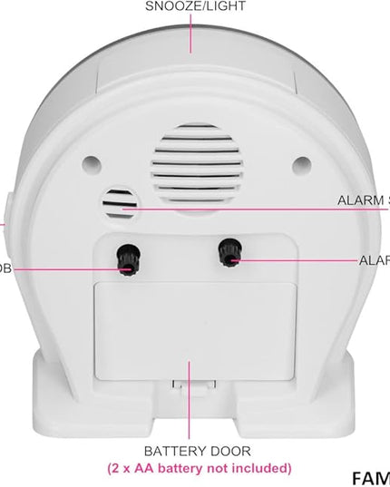 FAMICOZY 4.5" No Ticking Analog Alarm Clock,Silent Readable for Seniors,Easy to Set,Gradual Rise Alarm,Big Numbers,On/Off Switch on Side,Gentle Wake,Snooze Soft Backlight,Battery Operated,White