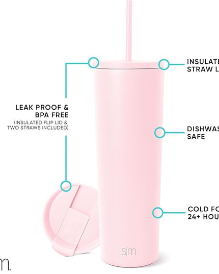 Simple Modern Insulated Tumbler with Lid and Straw | Iced Coffee Cup Reusable Stainless Steel Water Bottle Travel Mug | Gifts for Women Men Her Him | Classic Collection | 28oz | Blush