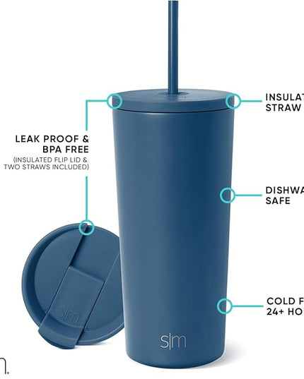 Simple Modern Insulated Tumbler with Lid and Straw | Iced Coffee Cup Reusable Stainless Steel Water Bottle Travel Mug | Gifts for Women Men Her Him | Classic Collection | 20oz | Slumberland
