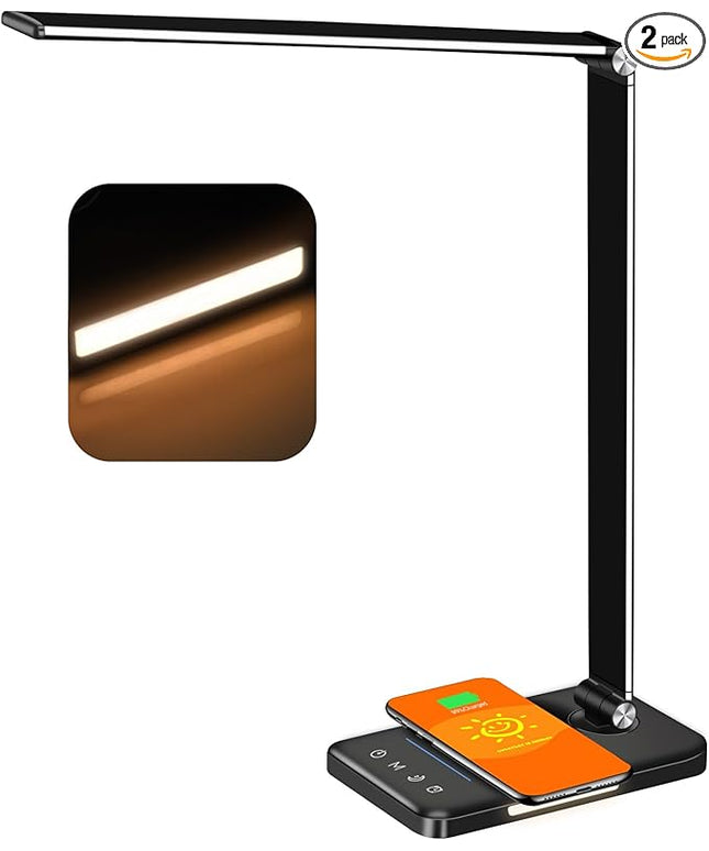 AFROG 8-in-1 4th Gen Multifunctional LED Desk Lamp with 10W Fast Wireless Charger,USB Charging Port,1200Lux Super Bright,5 Lighting Mode,7 Brightness，40 Min Timer,Night Light Function,5000K