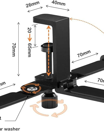 blingwider 3 Hooks Metal Heavy Duty Foldable Headphone Holder for Desk, Headset Stand for Desk,Backpack Holder Hook for Desk,Bag Hook Under Desk,Clamp Hook for Gaming PC Accessories,Black