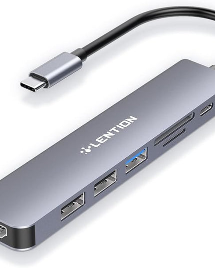 LENTION USB C Hub with 100W Charging, 4K HDMI, Dual Card Reader, USB 3.0 & 2.0 Compatible MacBook Pro, New Mac Air/Surface, Chromebook, More, Stable Driver Adapter (CB-CE18, Space Gray)
