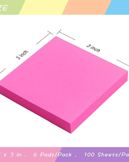 Sticky Notes 3x3 Self-Stick Notes Pads with 6 Bright Colors, Easy to Post for Office, School, Home, 6 Pads/Pack, 100 Sheets/Pad (Red)