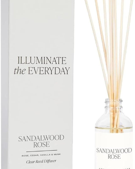 Sweet Water Decor Sandalwood Rose Reed Diffuser Set - Rose, Wood, Amber, Vanilla, & Musk Scented Diffusers - Scent Diffusers for Home, Long Lasting Fragrance, Made in The USA