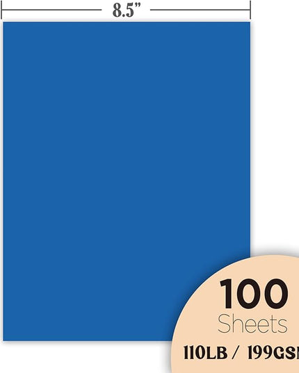 Veritas Blue Colored Cardstock, 8.5" x 11" Colored Copy paper, 110LB/199GSM Printer Paper, 100 Sheets (1 Reams), Colored Multi-Purpose Paper, Made in USA