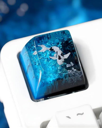 Kohaku Koi Artisan Keycap Blue Black Ocean Coral R1 SA Profile Custom Keycaps 1U ESC Handmade Gaming Resin Key Cap Cherry MX Switch Compatible Mechanical Keyboard Koi Lover Gift