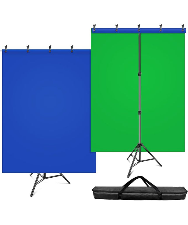 HEMMOTOP Blue Green Screen Backdrop Kit, 2in1 7x5ft(HxW) Green Screen Stand for Streaming, 6.5x5ft(HxW) 2-Sided Reversible Blue Photo Background with Backdrop Stand for Photography, Zoom