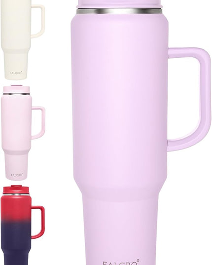 50 oz Tumbler with Handle, Insulated Tumblers with Lid and Straw, Large Metal Sports Water Bottle Jug, Thermal Stainless Steel Travel Coffee Mug Cup, Lavender