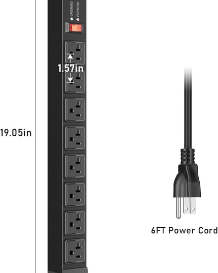 JUNNUJ 20 Amp Power Strip Heavy Duty 2 Pack, 4800J Surge Protector Metal Power Bar Multi Angle Mount, 20A Garage 8 Outlet Shop 6-20R T-Slot, 5-15P Adapter 12 Gauge Extension Cord 6ft for Appliance