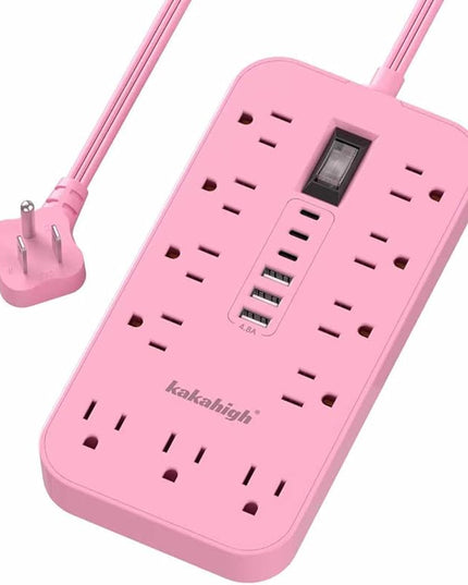 Pink Extension Cord with Multiple Outlets- 5 FT Kawaii Power Strip, Cute Extension Cord with 11 AC Outlet 6 USB (24W/4.8A), Charging Station for Cute Pink Kawaii Desk Home Room Decor Essentials Gifts