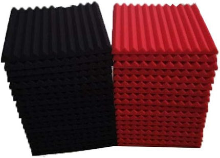 50 Pack Acoustic Panels Soundproof Studio Foam for Walls Sound Absorbing Panels Sound Insulation Panels Wedge for Home Studio Ceiling, 1" X 12" X 12" (Black&Red)