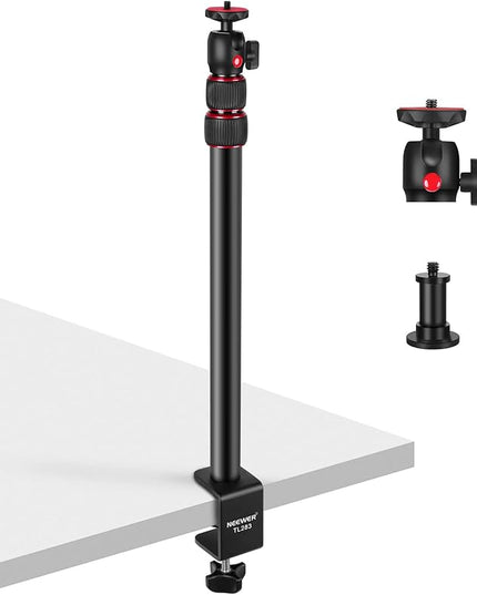 NEEWER Extendable Camera Desk Mount with Ball Head, 17"-40" Adjustable Table Light Stand with 1/4" Screw & C Clamp for DSLR Camera, Ring Light, Live Stream, Vlog, Max Load: 6.6lb/3kg, TL283 (RED)