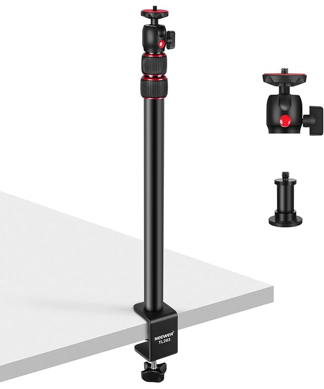 NEEWER Extendable Camera Desk Mount with Ball Head, 17"-40" Adjustable Table Light Stand with 1/4" Screw & C Clamp for DSLR Camera, Ring Light, Live Stream, Vlog, Max Load: 6.6lb/3kg, TL283 (RED)
