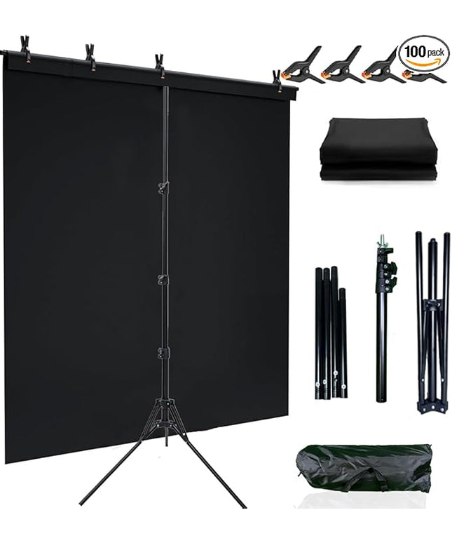 5x6.5ft Portable Black Screen Backdrop Kit with Stand - Includes Carry Bag & Clamps, Foldable Green ScreenBackground for Streaming, Video Recording, Zoom Meetings, Photography