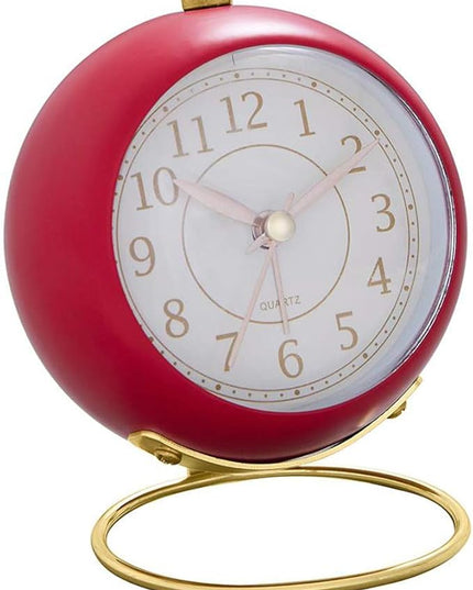 SHISEDECO Small Tableclocks Classic Non-Ticking Tabletop Alarm Clock with Backlight, Battery Operated Astronaut Deskclock with HD Glass for Living Room Bedroom Bedside Indoor Decor (Red)