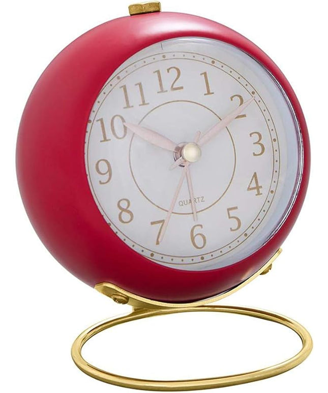 SHISEDECO Small Tableclocks Classic Non-Ticking Tabletop Alarm Clock with Backlight, Battery Operated Astronaut Deskclock with HD Glass for Living Room Bedroom Bedside Indoor Decor (Red)