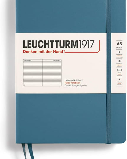 LEUCHTTURM1917 - Notebook Hardcover Medium A5-251 Numbered Pages for Writing and Journaling (Stone Blue, Ruled)