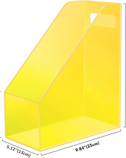Acrylic Magazine Rack Desk File Holder Organizer for Office Desktop Vertical Magazine Storage Box, 12 x 10 x 5'', Neon Yellow
