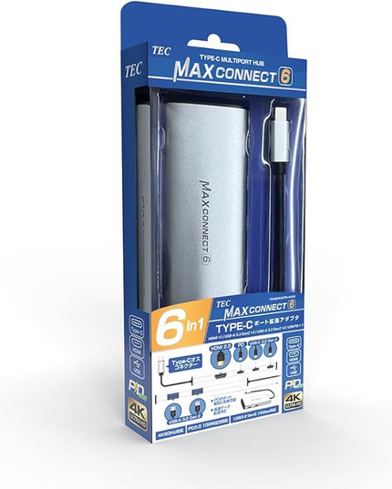 TEC MaxConnect 6-in-1 USB-C Hub with 4K60Hz HDMI, 100W PD, USB-A & USB-C 3.2 Gen2, 10Gbps Data Transfer, Compatible with MacBook Pro, iPad Pro, Windows, and Type-C Devices