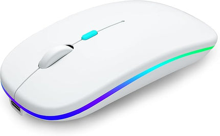 Wireless Bluetooth Mouse Rechargeable Laptop Mice with LED Use Portable(BT5.2 and USB 2.4G) Dual Mode Connection Silent Slim Computer Mouse for Laptop/iPad Tablet/Apple MacBook/PC(White)