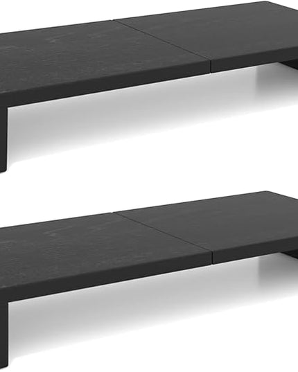 TEAMIX 2 Pack Monitor Stand Riser-20 inch, Black Desktop Stand for PC/TV/Laptop/Printer, Keyboard Shelf Organizer Wood Monitor Riser with Storage