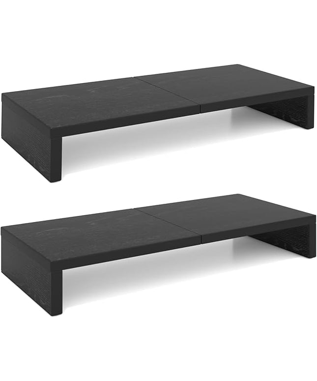 TEAMIX 2 Pack Monitor Stand Riser-20 inch, Black Desktop Stand for PC/TV/Laptop/Printer, Keyboard Shelf Organizer Wood Monitor Riser with Storage